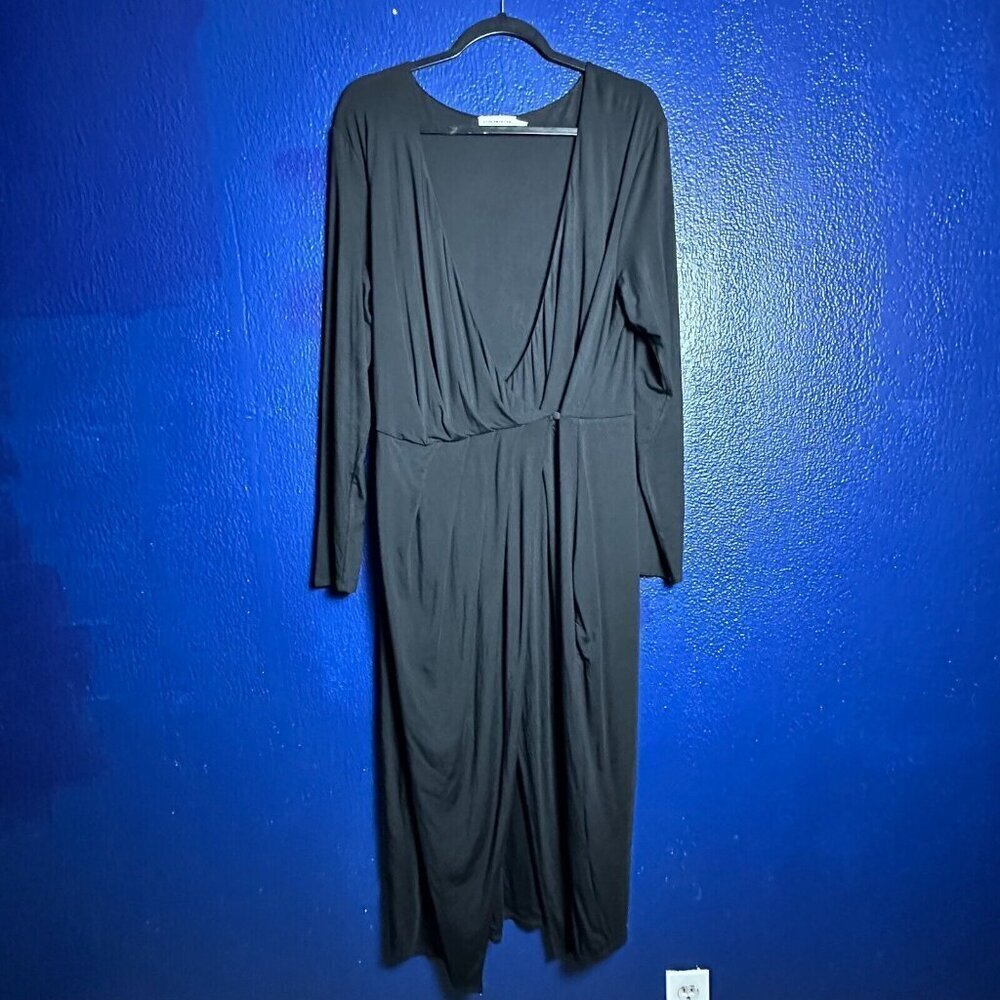 Good American Faux Wrap Midi Dress Long Sleeve Stretch Black Size 5 - Picture 4 of 9